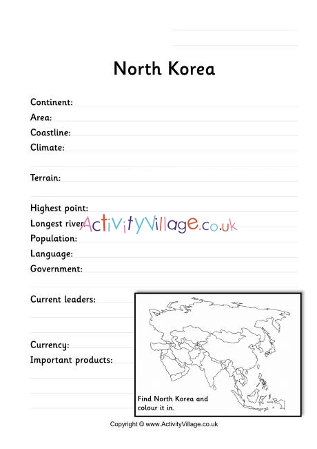 North Korea Fact Worksheet