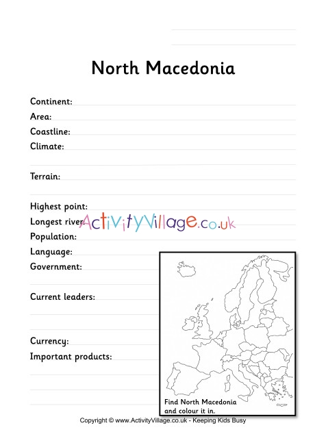 North Macedonia Fact Worksheet