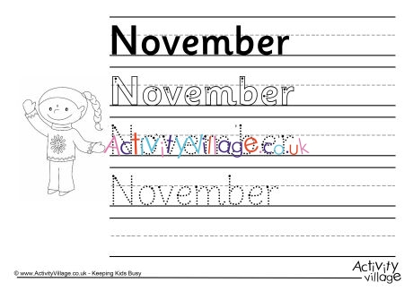 November handwriting worksheet