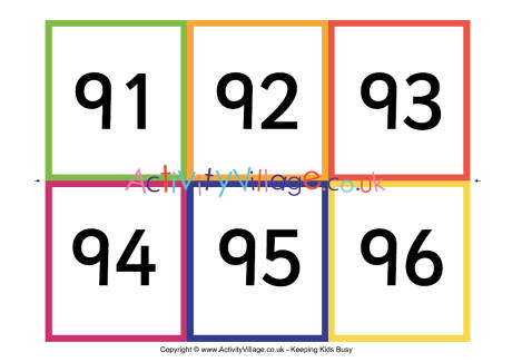 number flash cards 91 100