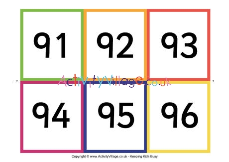 Number Flash Cards 91 - 100