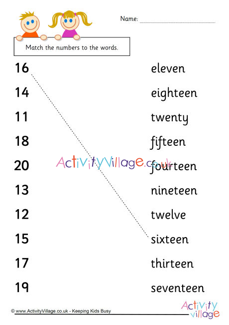 Number Match Up 11 to 20