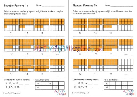 Number pattern worksheets set 1