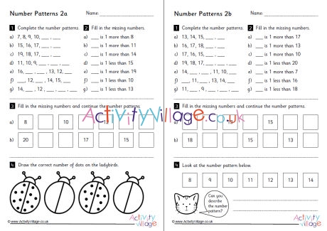 Number Pattern Worksheets Set 2
