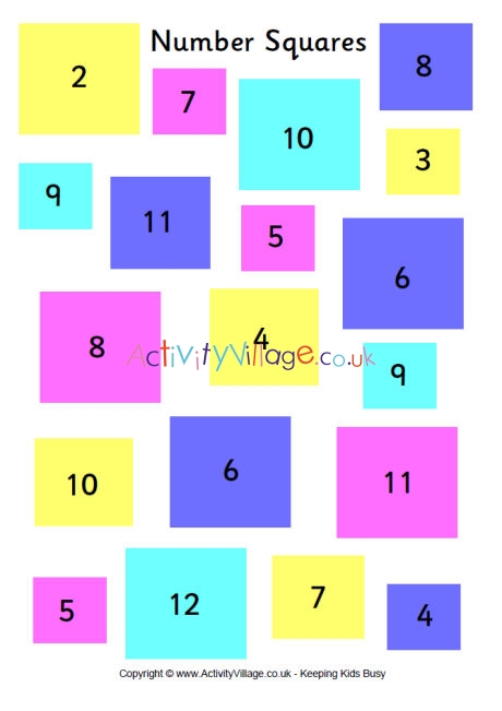 Number squares game board