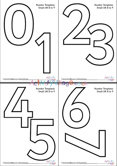 Number templates 0 to 9 small