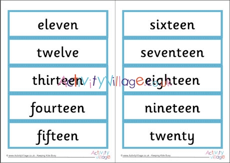 Number word cards 11-20