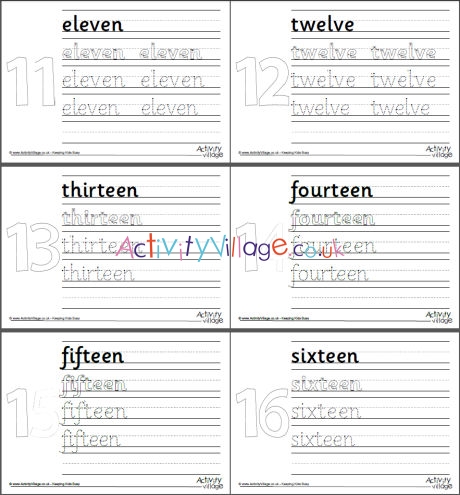 Number word handwriting worksheets eleven to twenty
