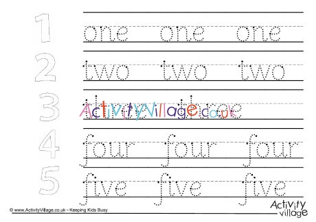Number word handwriting worksheets mixed 1 to 10