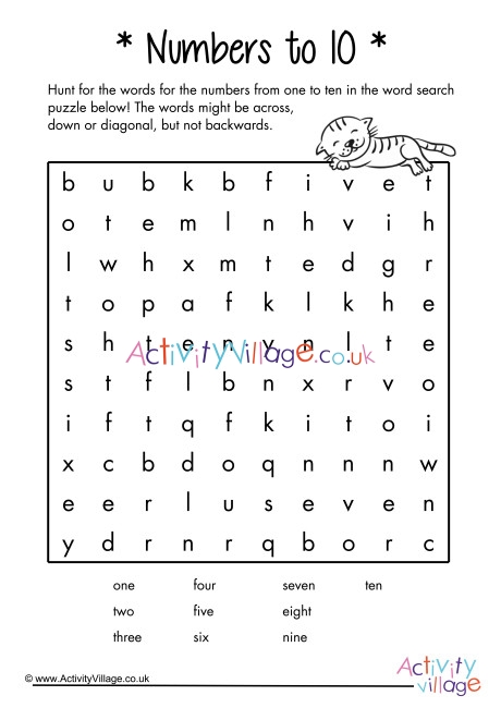 Numbers to 10 word search