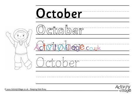 October handwriting worksheet