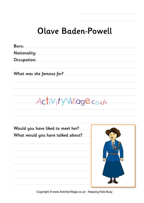 Olave Baden-Powell worksheet