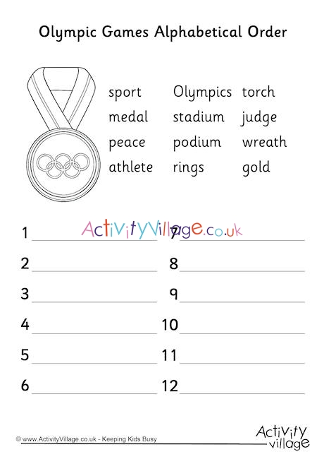 Olympic Games Alphabetical Order Worksheet