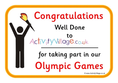 Olympic Games Taking Part Certificate