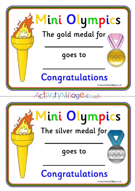 Olympic Games Winners Certificates 2