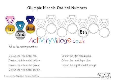 Olympic Medal Ordinal Numbers Worksheet