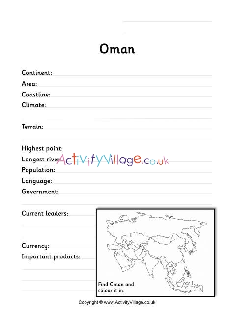 Oman Fact Worksheet