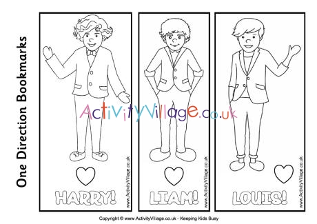 One direction colouring bookmarks