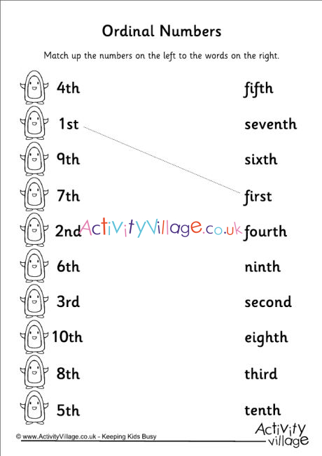 Ordinal Numbers Match Up Worksheet