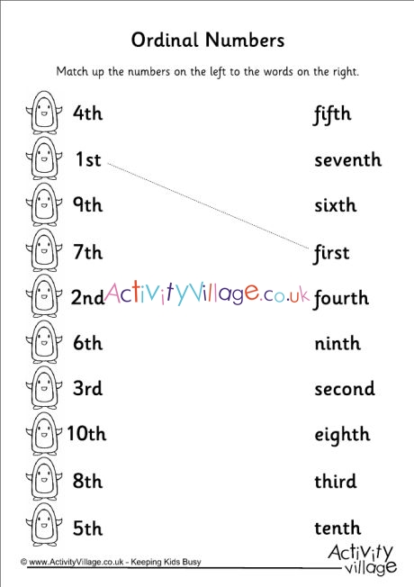 Ordinal numbers match up worksheet