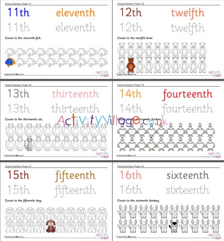 Ordinal numbers posters 11 to 20