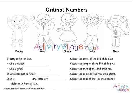 Ordinal numbers questions worksheet