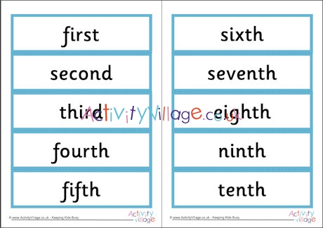 Ordinal numbers word cards 1 to 10