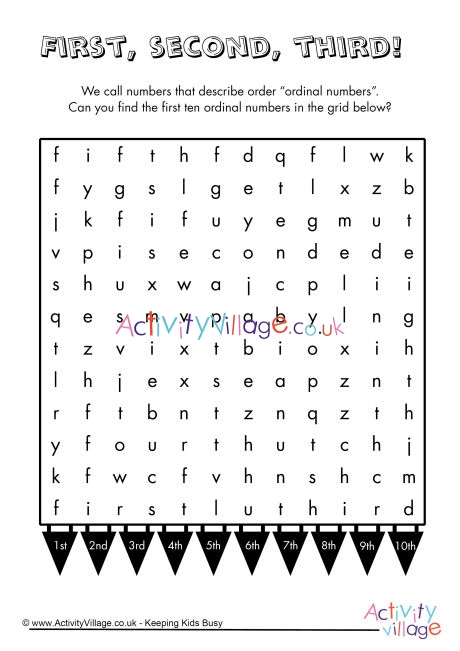 Ordinal numbers word search 1 to 10