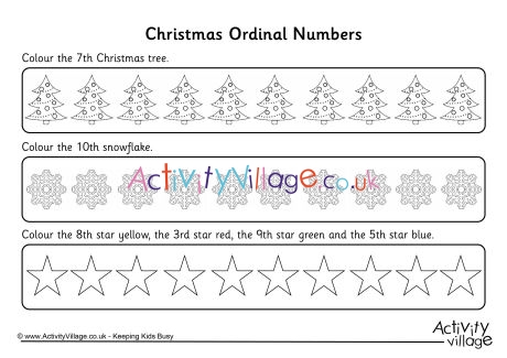 Ordinal numbers worksheet - Christmas 3