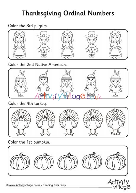 Ordinal numbers worksheet - Thanksgiving 1