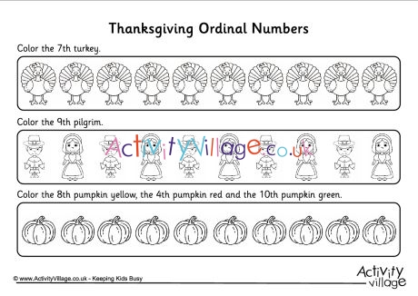 Ordinal numbers worksheet - Thanksgiving 2