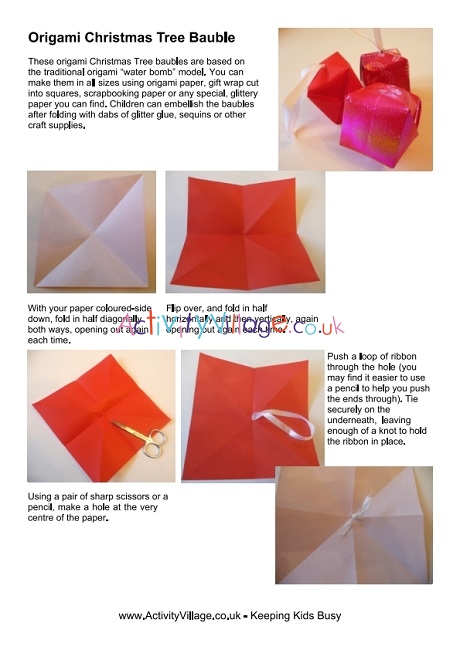 Origami Christmas tree bauble instructions