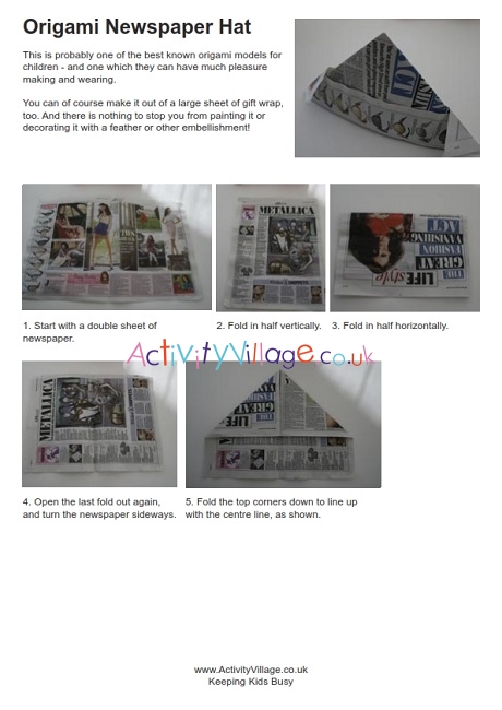 Origami newspaper hat instructions