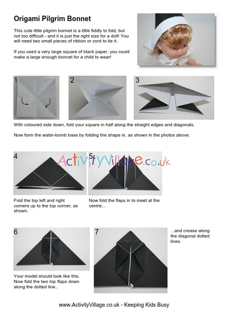 Origami pilgrim's bonnet instructions