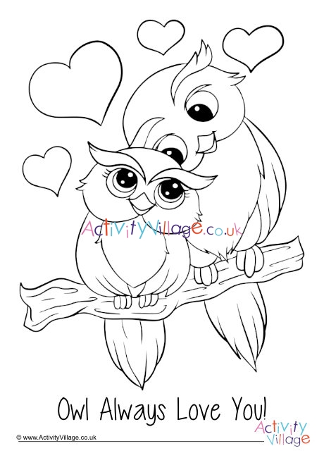 Owl always love you colouring page 2