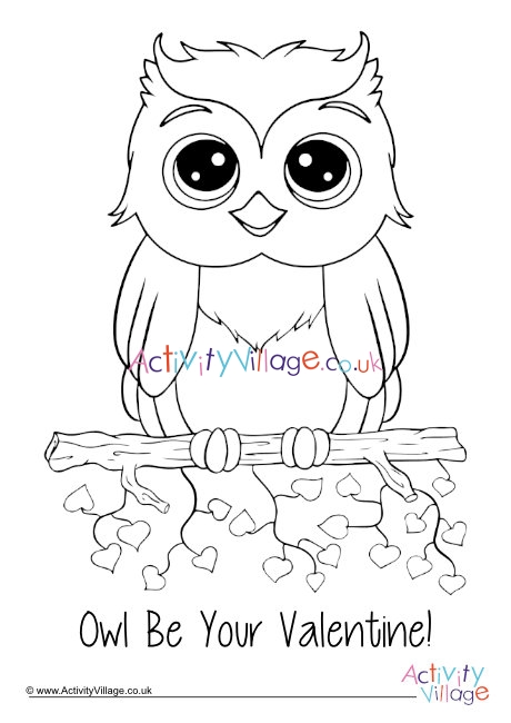 Owl Be Your Valentine colouring page