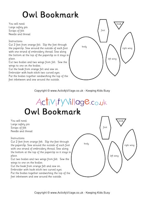 Owl bookmark template