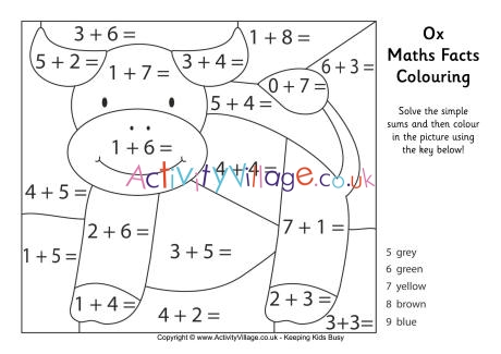 Ox maths facts colouring page