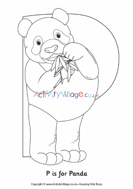 P is for panda colouring page