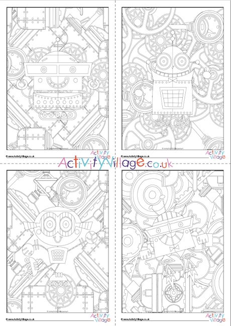 Pack of robots colouring pages