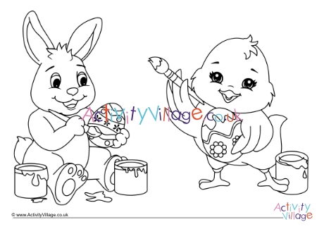 Painting Easter Eggs Colouring Page 