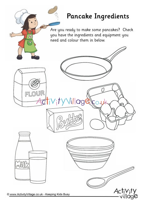 Pancake ingredients colouring page