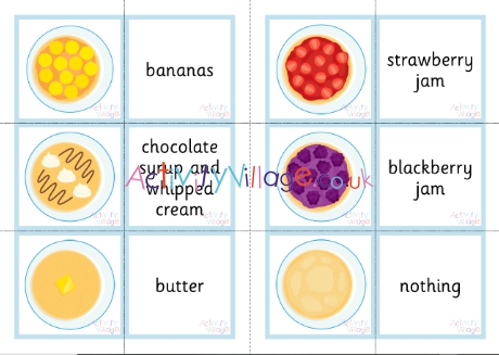 Pancake toppings matching cards