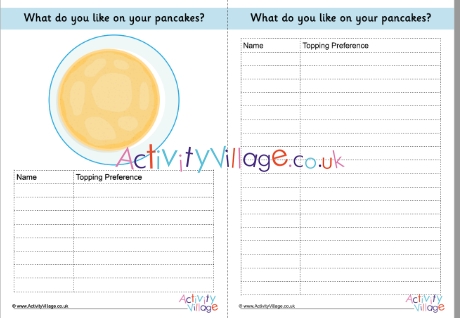 Pancake toppings preferences sheet