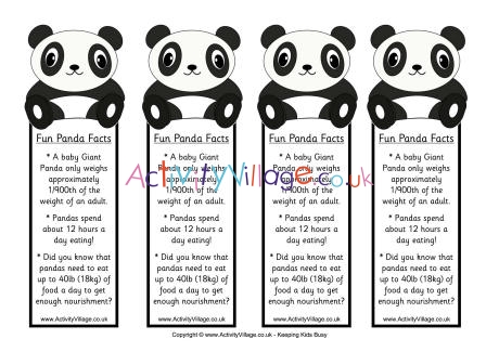 Panda bookmarks - fun facts 