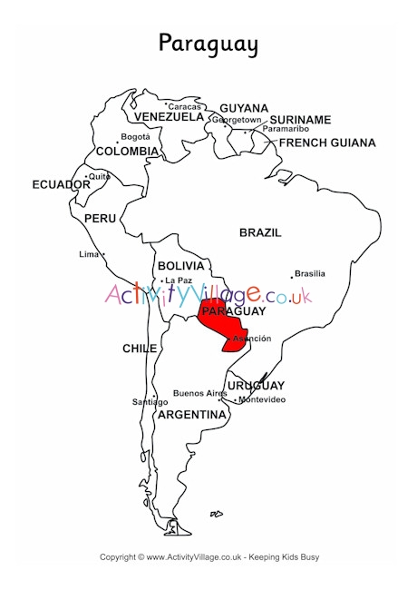 Paraguay on map of South America