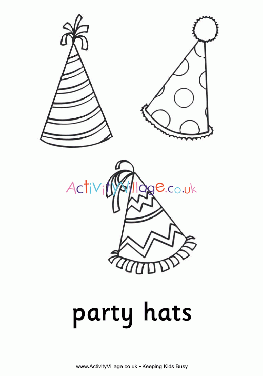 Party Hats Colouring Page