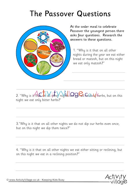 Passover Questions Worksheet