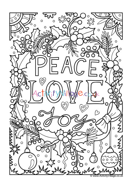 Peace love joy colouring page