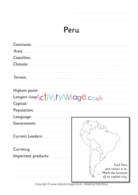 Peru fact worksheet